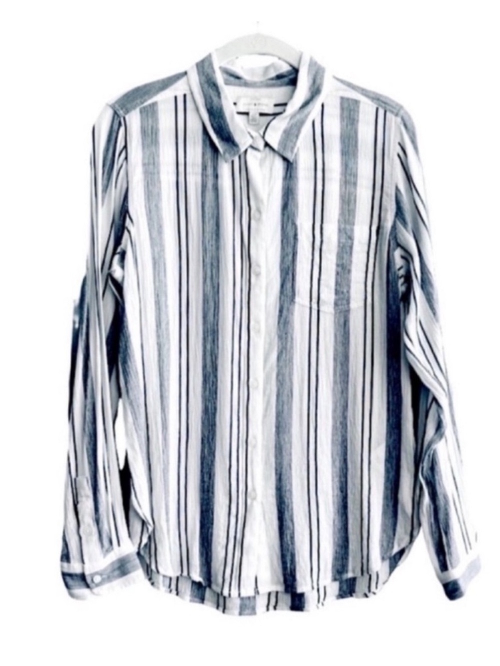 Lucky Brand Button Down Shirt Long Sleeve Pocket Striped Top Blue White Size S